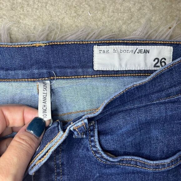 Rag & Bone 10 Inch Ankle Skinny Stretch Denim Dark Wash Raw Hem Jeans - Picture 8 of 8